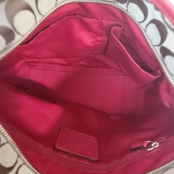 Like New Coach City Signature Khaki & Red Leather Shoulder Bag Purse Satchel - Picture 14 of 15